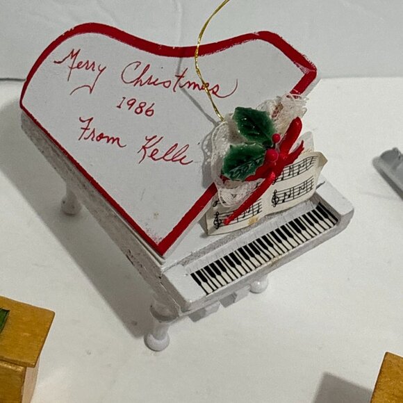 Vintage Wooden Musical Christmas Tree Ornaments Set Instrument Piano 10 Piece - Picture 6 of 15